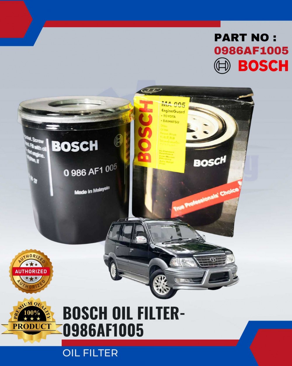 BOSCH OIL FILTER TOYOTA UNSER, DAIHATSU 0986AF1005